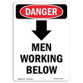 Signmission OSHA Danger Sign, Men Working Below, 5in X 3.5in Decal, 3.5" W, 5" L, Portrait, Men Working Below OS-DS-D-35-V-1449